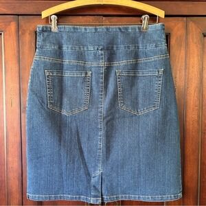 WinterSilks Denim Stretch Knee Length Skirt Women Size 12 Elastic Waist Pockets